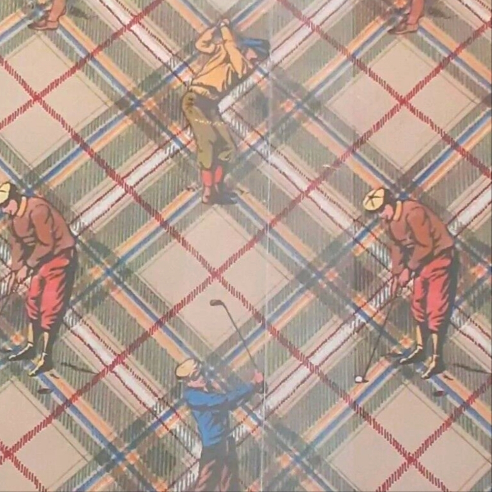Vtg NOS Plaid Golfer Gift Wrap Paper Roll Approx 50 Sq Ft. Dad Father's Day Gift